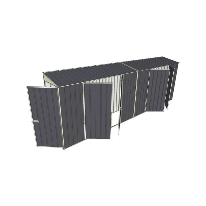Build-a-Shed 0.8 x 6 x 2m Single Hinged Door Skillion Shed with Dual Double Hinged Side Doors - Grey
