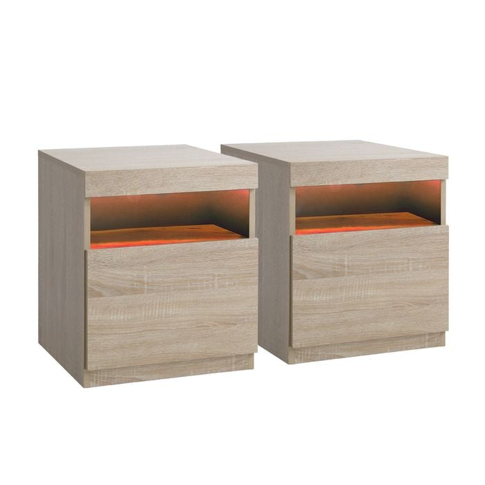 Oikiture Bedside Tables Set Of 2 Led Nightstand Shelf Side End Table Natural