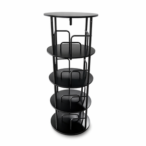 Foret 4-tier Rotating Bookshelf 360 Deg Display Rack Steel Wood Floor Shelf Black