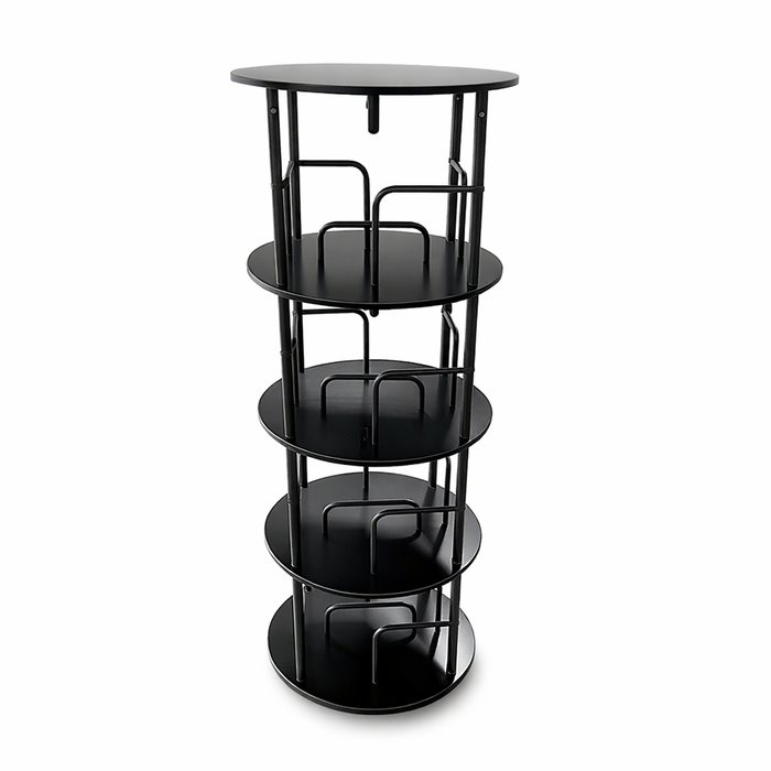 Foret 4-tier Rotating Bookshelf 360 Deg Display Rack Steel Wood Floor Shelf Black