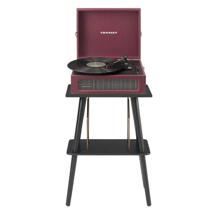 Crosley Voyager Bluetooth Portable Turntable + Entertainment Stand Bundle  - Burgundy