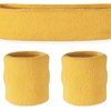 WRISTBAND & HEADBAND SET Tennis Terry Towelling Cotton Sweat Band Team Gym  Yellow