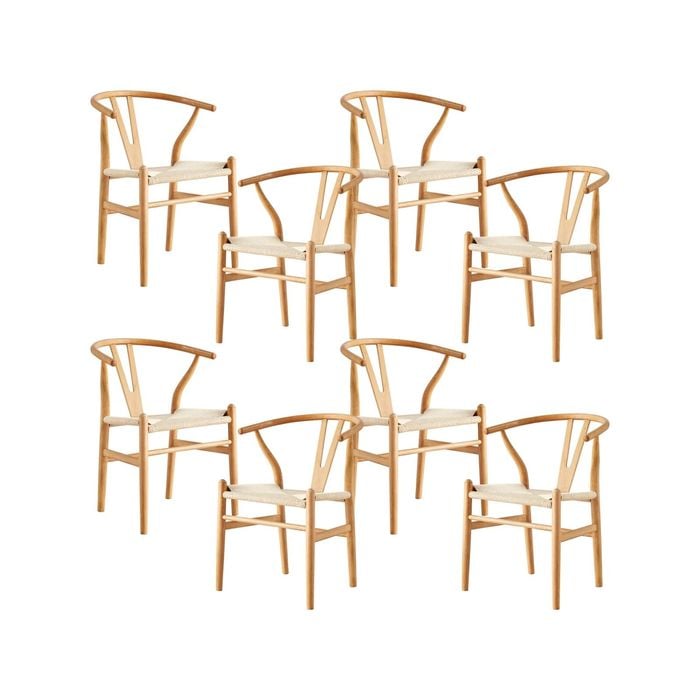 Anemone  Set of 8 Wishbone Dining Chair Beech Timber Replica Hans Wenger Natural