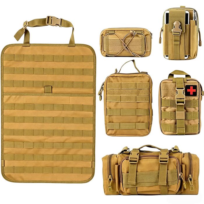 Catzon 6pcs Car Seat Storage Bag Tactical Anti Sag Panel Cars-khaki