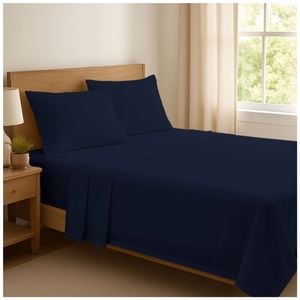 The Lighthouse Washed Cotton Bed Sheet Set With Pillowcase Double Navy