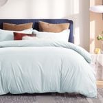 LINENOVA 100% Pure Cotton Quilt Cover Set - Queen,Light Blue