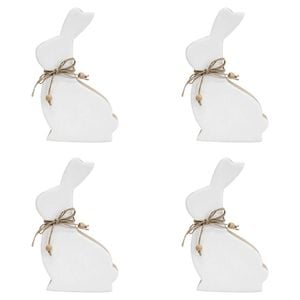 2PK LVD Large Wooden Easter Rabbit Squat Home Decor 19.5x12.5cm White-Washed