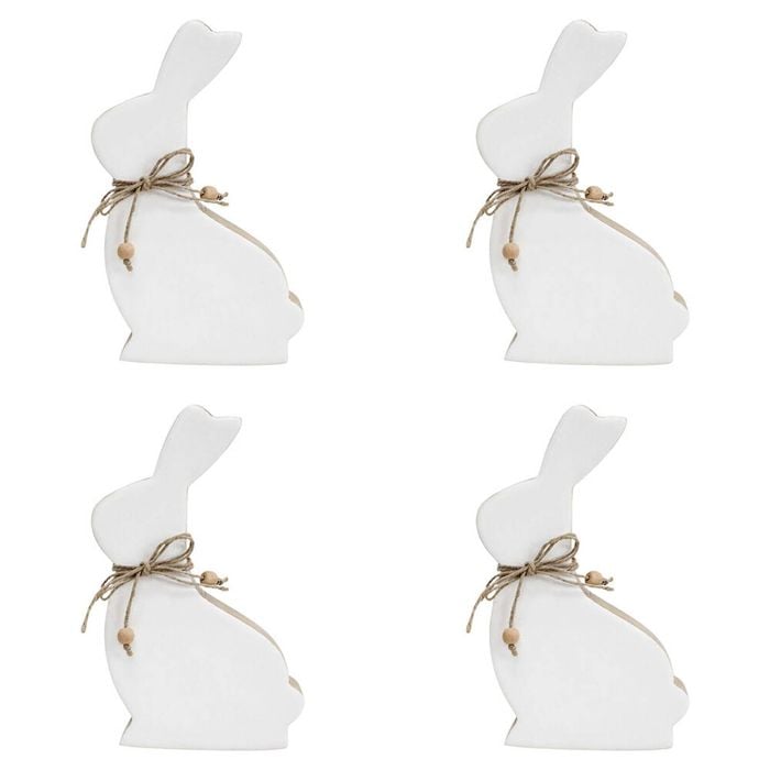 2PK LVD Large Wooden Easter Rabbit Squat Home Decor 19.5x12.5cm White-Washed