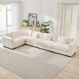 Homfurn 390cm Oversized Modular Sectional Sofa, Corduroy Large Sectional Couches, 4 Seater Modern Deep Seat Sofa Set