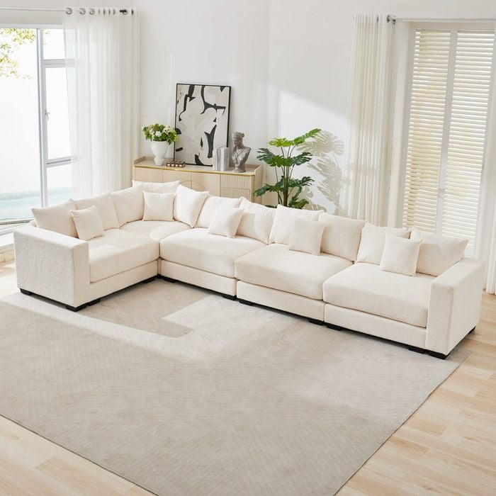 Homfurn 390cm Oversized Modular Sectional Sofa, Corduroy Large Sectional Couches, 4 Seater Modern Deep Seat Sofa Set