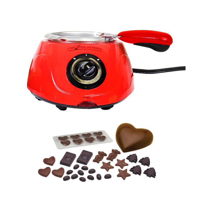 Total Chef Chocolatier Electric Melter For Chocolate, 250 G, Fondue Pot With 32-piece Accessory Kit For Dessert, Red