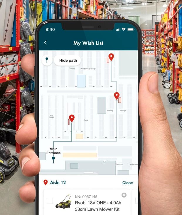 Phone looking at the Bunnings Product Finder App.