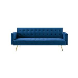Foret 3 Seater Sofa Bed Lounge Recliner Couch Futon Chair Velvet Fabric Blue