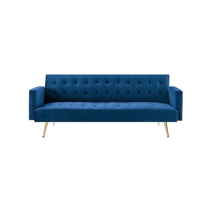 Foret 3 Seater Sofa Bed Lounge Recliner Couch Futon Chair Velvet Fabric Blue