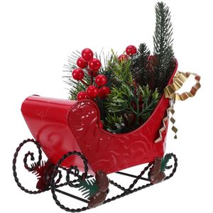 P&P Red Iron Vintage Christmas Sleigh Figurine Tabletop Rustic Holiday Tree Decoration