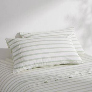 Dreamaker Bask Washed Cotton Yarn Dyed Stripe King Pillowcase Sage Twin Pack