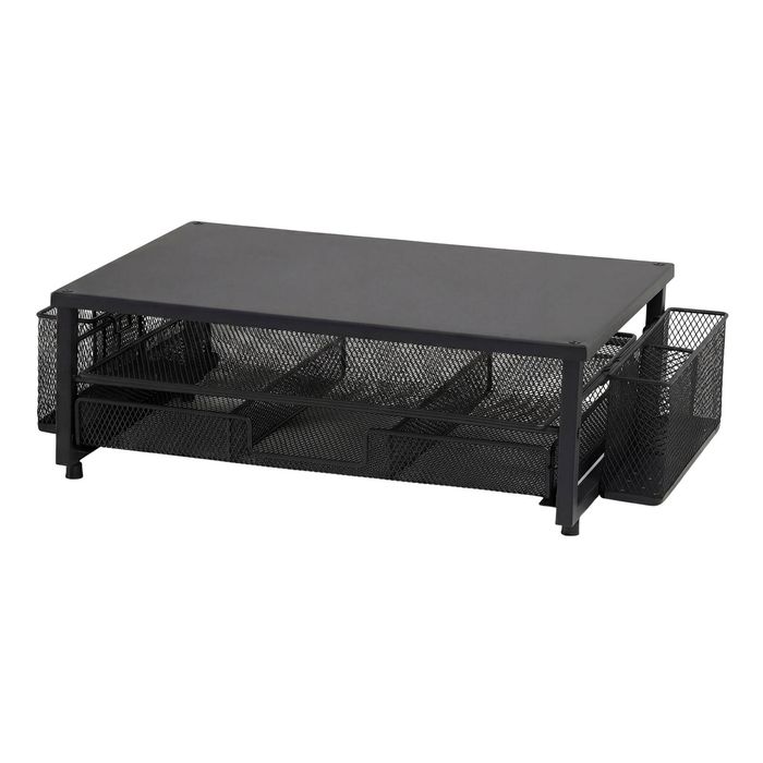 Levede Monitor Stand Riser With Drawer Metal Desk Organiser Office Black