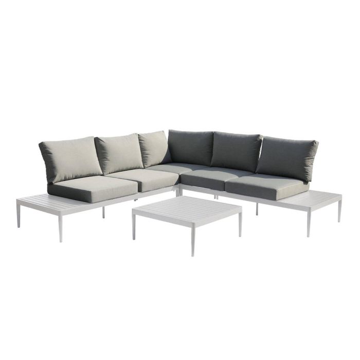 FurnitureOkay Coogee 4-Piece Aluminium Outdoor Modular Lounge Setting - White