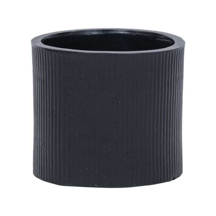 18 x 16cm Black Medium Cylinder Linear Ceramic Pot - 180mm