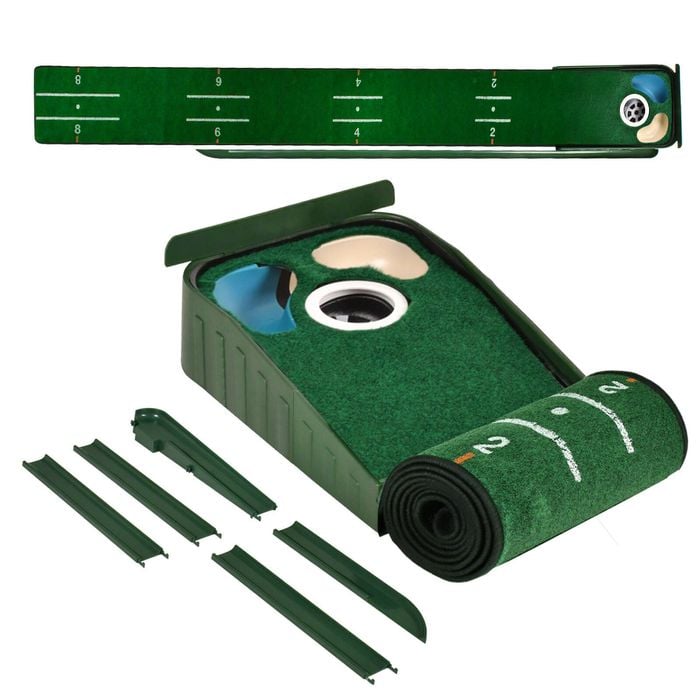 Advwin Foldable Golf Putting Mat, Golf Practice Mat with Auto Ball Return & 3 Holes, Distance Markers - Perfect Gift
