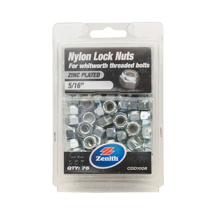 Zenith 5/16" Zinc Plated Nylon Lock Nut - 75 Pack