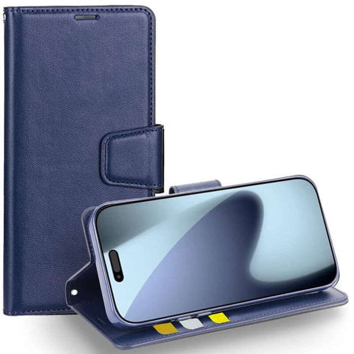 For Apple iPhone 17 Case, Hanman Wallet Leather Flip Magnetic Stand Case Cover (Navy Blue)