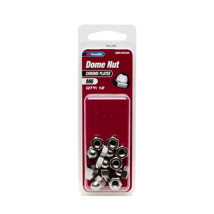 Zenith M6 Chrome Plated Steel Dome Nuts - 12 Pack