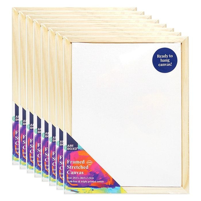 8x Art Boxd 25.5cm Stretched Canvas 280gsm Art Painting W/ Wooden Frame Med Nat