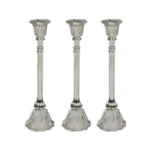 3PK Glass 36cm Extra Large Belle Taper Stick Candle Holder - Sage