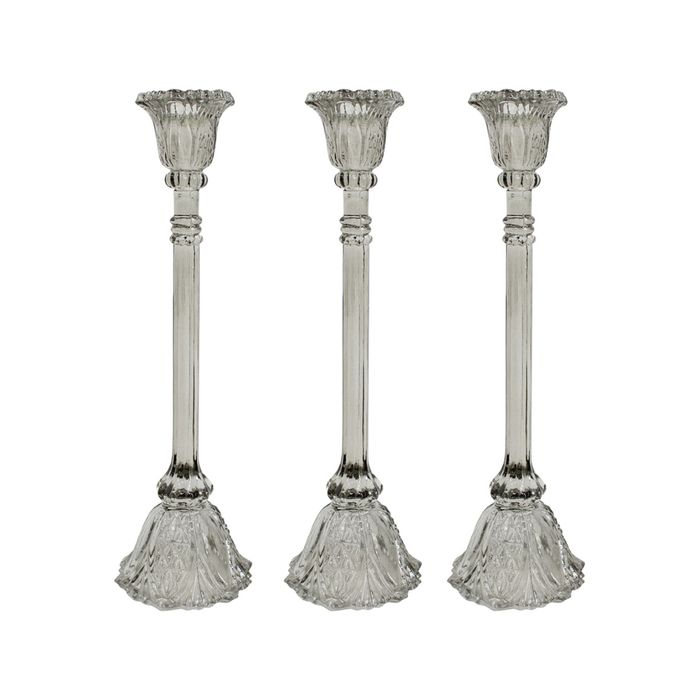 3PK Glass 36cm Extra Large Belle Taper Stick Candle Holder - Sage