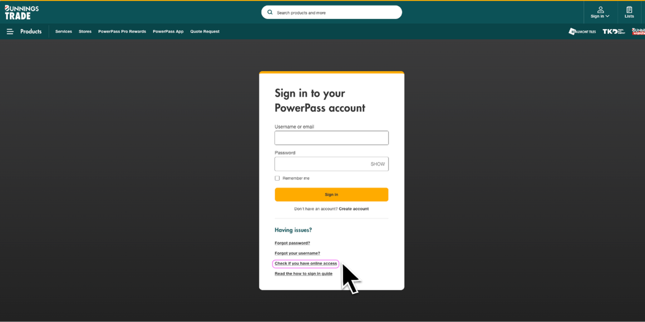 Help and Support Page - How to set up online access - step 2