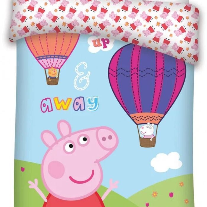 Peppa Pig Hot-Air Balloon Kids Cotton Quilt Cover Set - Toddler Bed Size