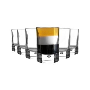 Bormioli Rocco 6 Piece Barglass Shot Glasses Set - Classic Contemporary Glass Shooter Tumblers - Bubble Base - 65ml