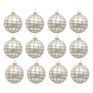 12x LVD Glass Bauble Tartan Seasonal Christmas Decoration Hanging Home Decor
