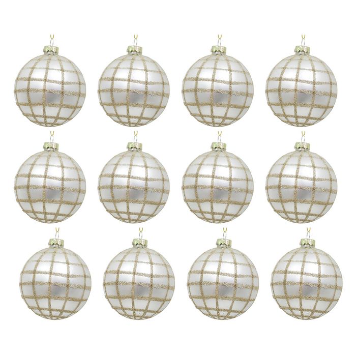 12x LVD Glass Bauble Tartan Seasonal Christmas Decoration Hanging Home Decor