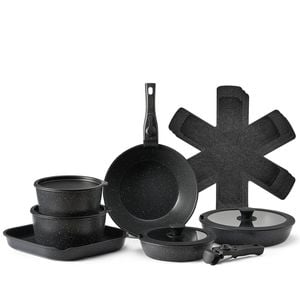 VEVOR Pots and Pans Set Black 17 Piece Granite Nonstick Detachable Handle Cookware