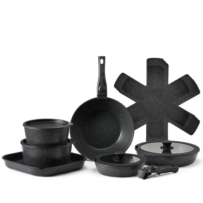 VEVOR Pots and Pans Set Black 17 Piece Granite Nonstick Detachable Handle Cookware