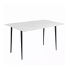 P&P White Stone Rectangular Dining Table With Marble Top And Black Tapered Legs