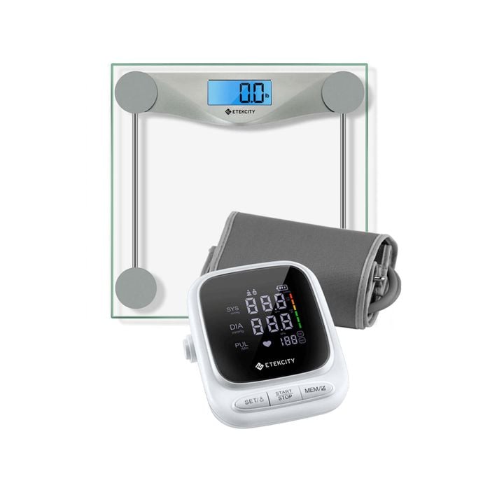 Etekcity Digital Body Weight Bathroom Scale - Silver & Etekcity Smart Blood Pressure Monitor - White Bundle