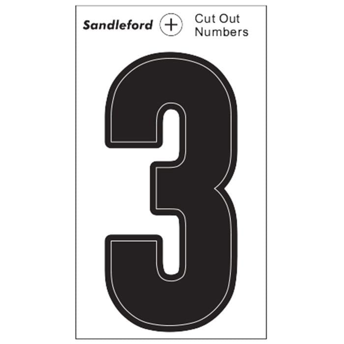Sandleford Cut Out Numeral "3" 85mm Black Self Adhesive