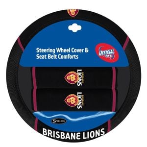Brisbane Lions Official Afl Steering Wheel Cover And Seat Belt Cover Set