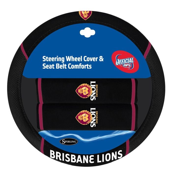 Brisbane Lions Official Afl Steering Wheel Cover And Seat Belt Cover Set