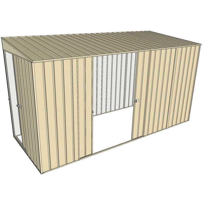 Build-a-Shed 1.5 x 3.7 x 2m Sliding Door Tunnel Shed with Double Sliding Side Doors - Cream