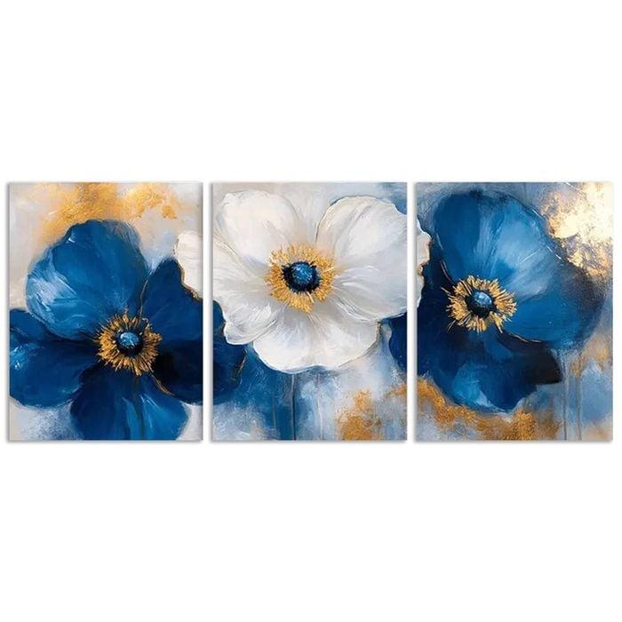 3pcs Abstract Blue Poppies Painting Print 100% Australian Made 3 x 40x60cm (Metal Print)