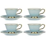 4x Ashdene New Bone China Ripple Cup & Saucer Set - Powder Blue