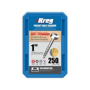 Kreg 25mm Zinc Coarse Thread Pan Head Pocket-Hole Screws - 250 Pack