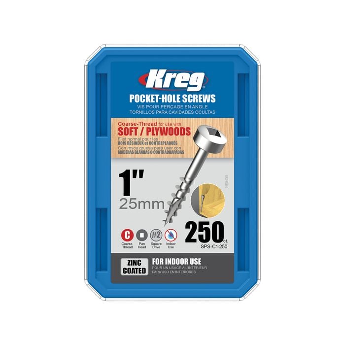 Kreg 25mm Zinc Coarse Thread Pan Head Pocket-Hole Screws - 250 Pack