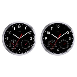 2PK Leni 31cm Weather Resistant Wall Clock With Thermometer And Hygrometer Black