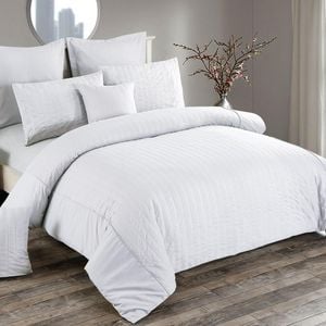 Fabric Fantastic Seersucker Super King Size White Quilt/doona/duvet Cover Set