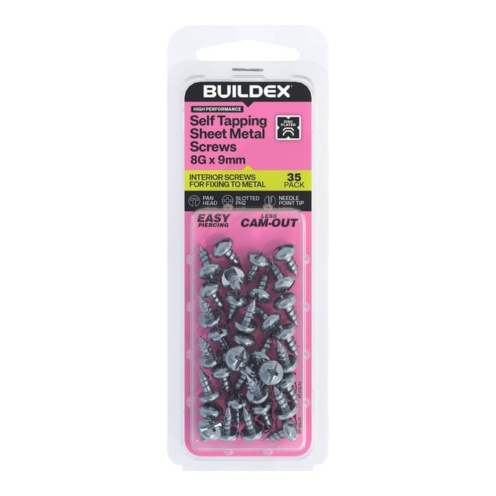 Buildex 8G x 9mm Zinc Plated Self Tapping Sheet Metal Screws - 35 Pack